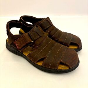 Clarks Sandals Hapsford Cove Tumbled Leather Adjustable Men's Sz 10